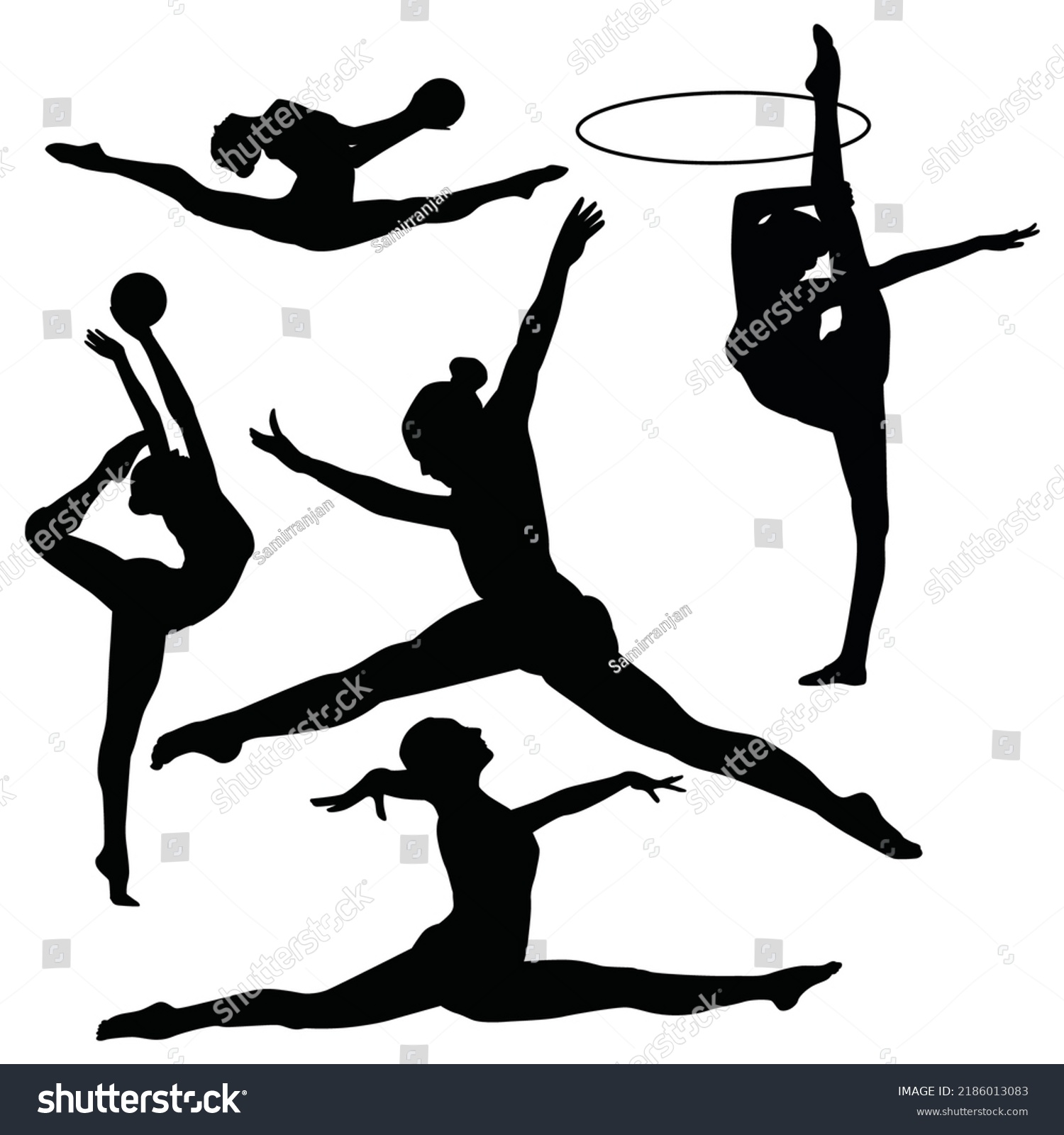 Vector Illustration Girls Gymnastic Poses Silhouettes Stock Vector Royalty Free 2186013083