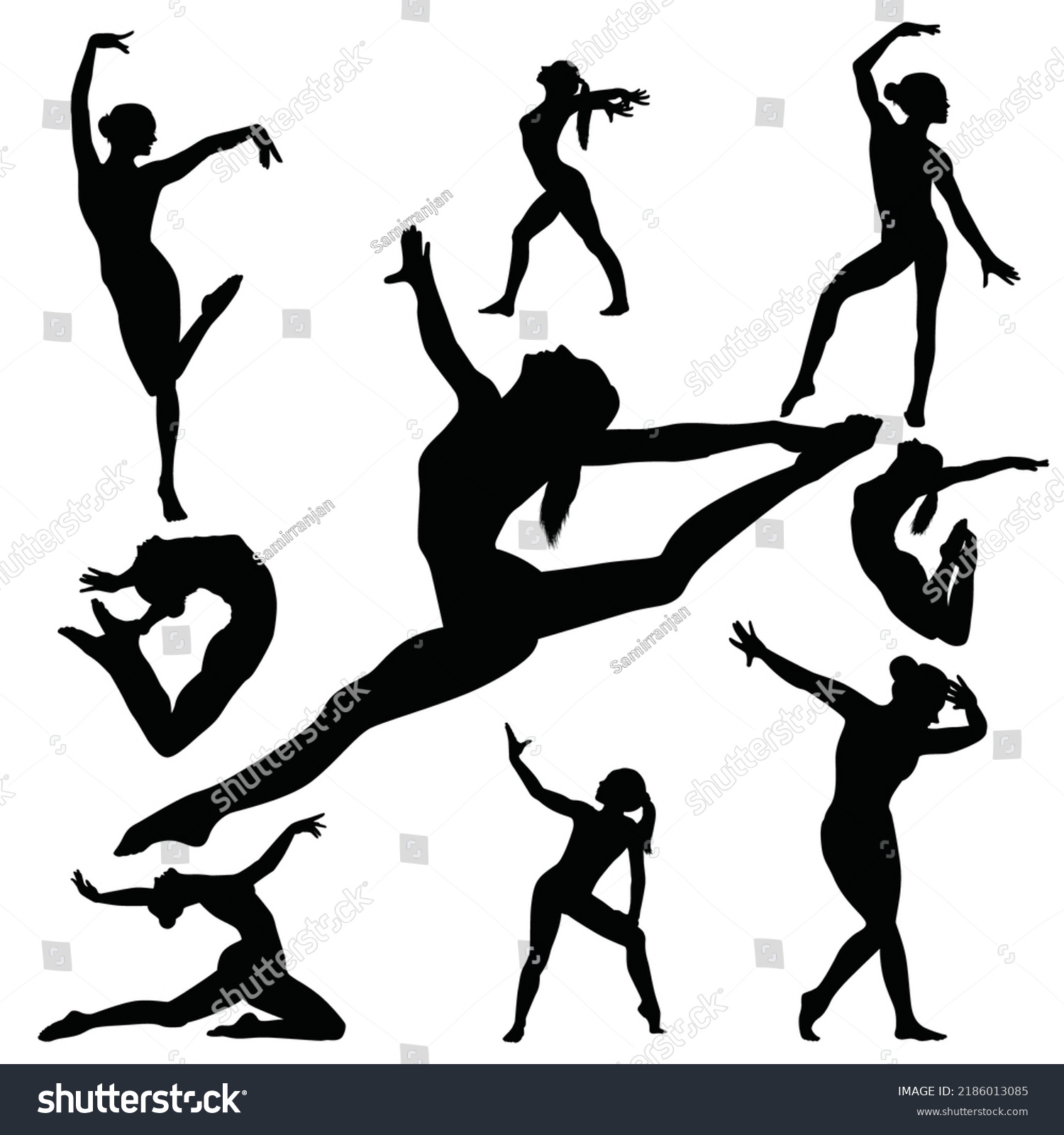 Vector Illustration Girls Gymnastic Poses Silhouettes Stock Vector Royalty Free 2186013085