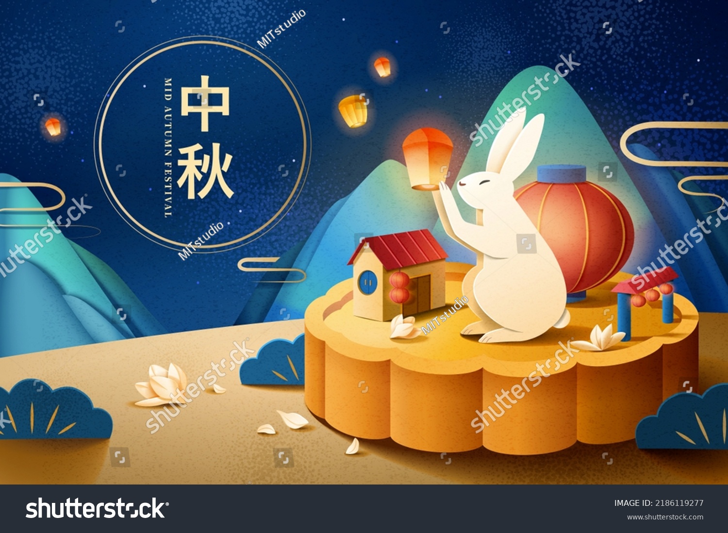 Mid Autumn Festival Illustration Giant Rabbit Stock Illustration ...