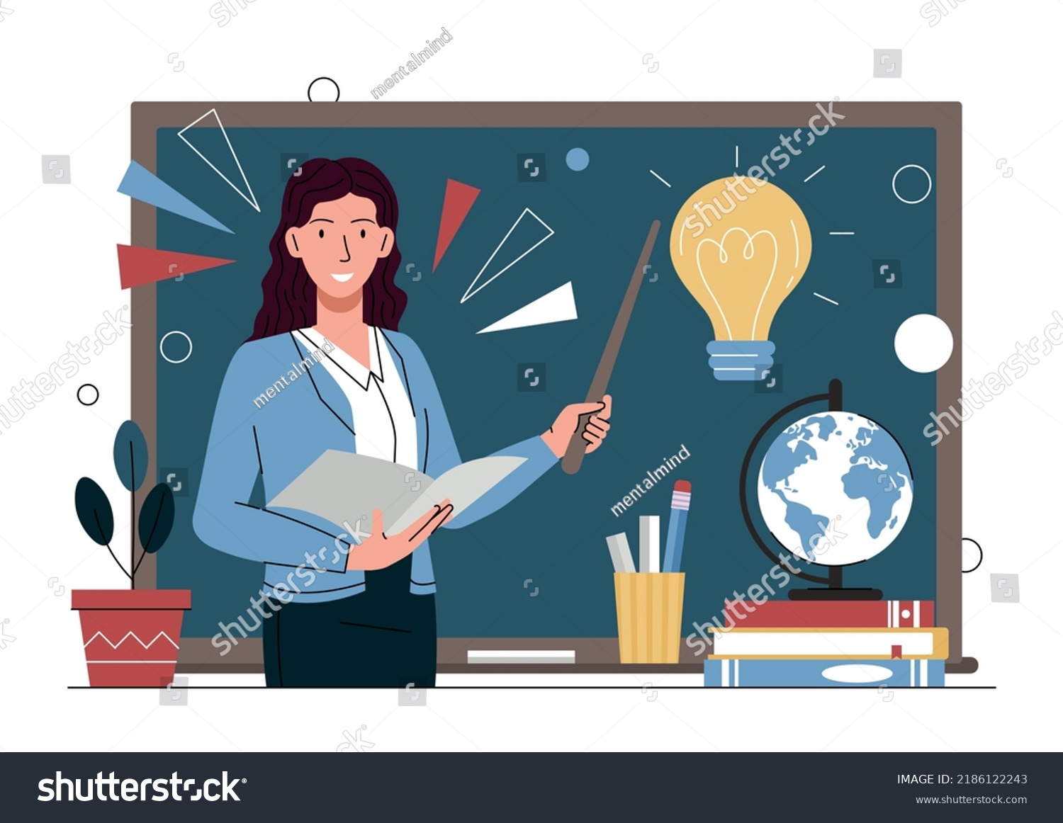 Female Teacher Concept Young Girl Pointer Stock Vector (Royalty Free ...