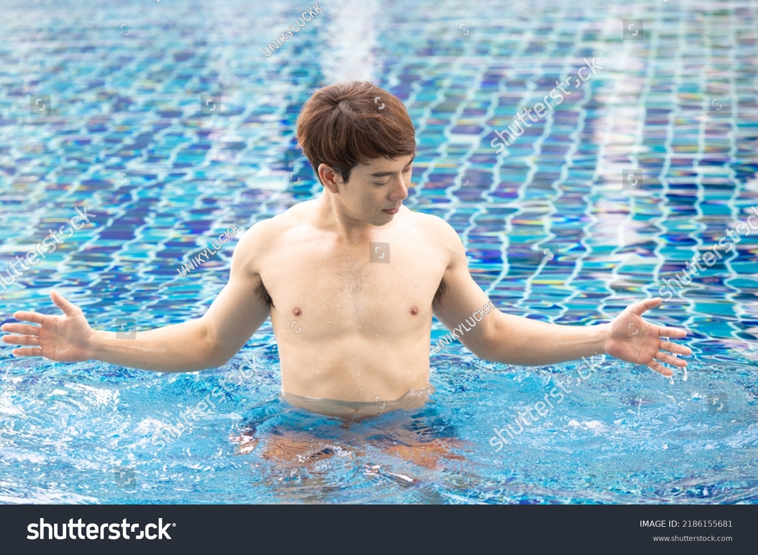 Asian Man Relax Swimming Pool Sunrise Stock Photo Shutterstock