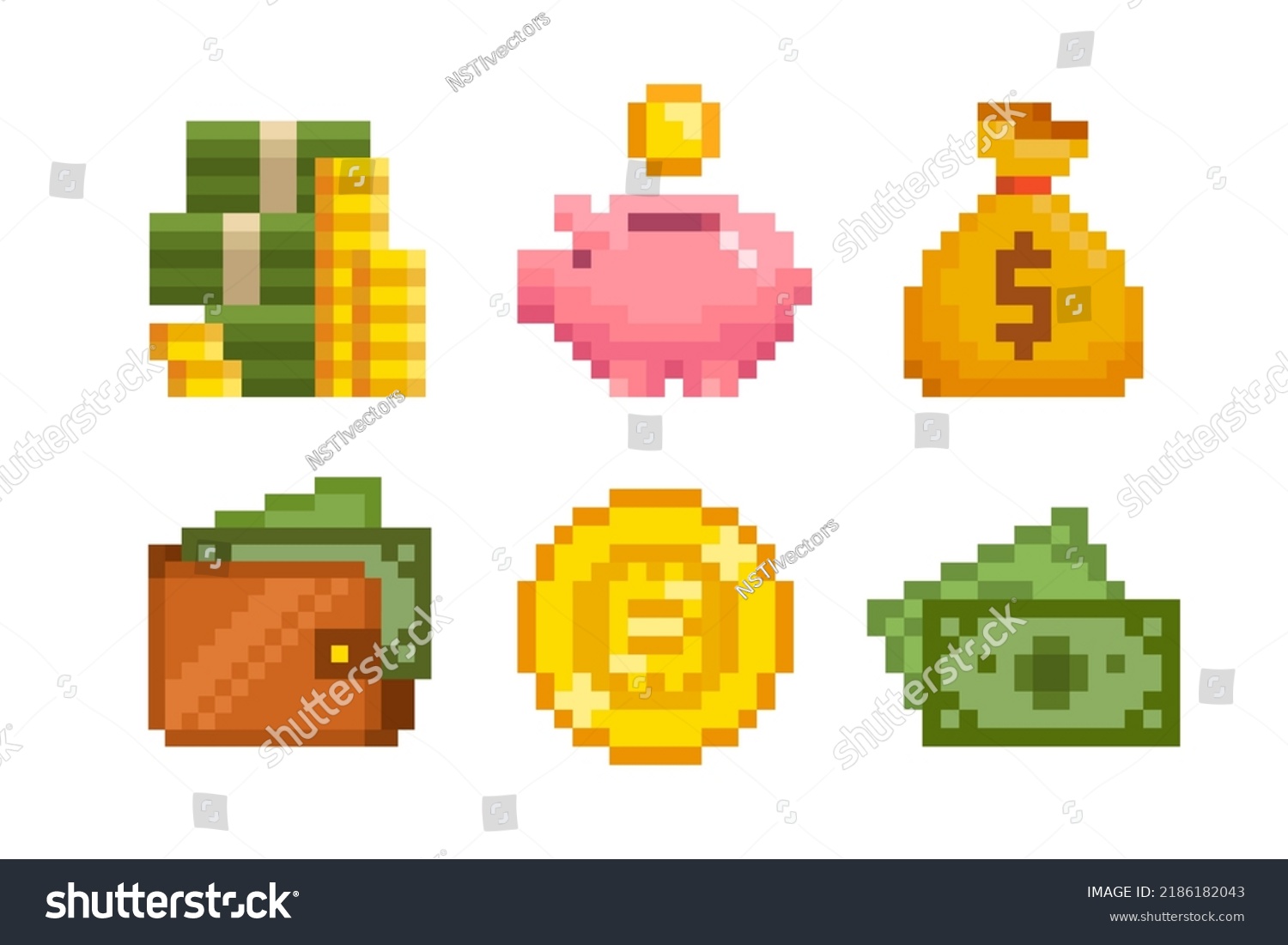 Pixel Art Cash Money Stack Coins Stock Vector (royalty Free) 2186182043 