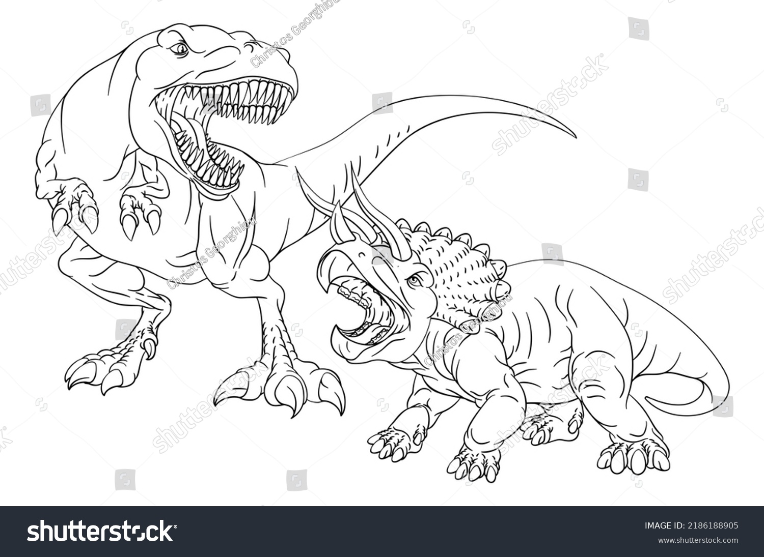 Coloring Book Page Drawing T Rex Stock Illustration 2186188905 ...