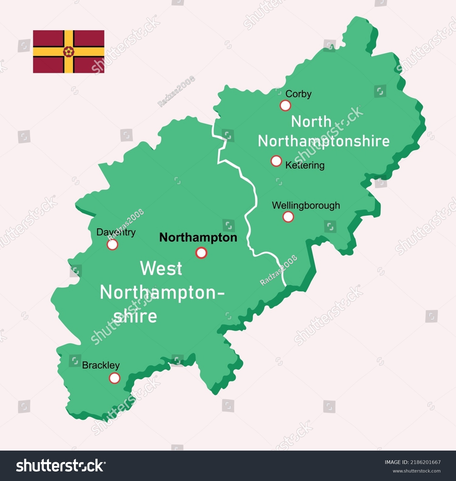 Vector Illustration Northamptonshire Map England Stock Vector Royalty   Stock Vector Vector Illustration Northamptonshire Map In England 2186201667 