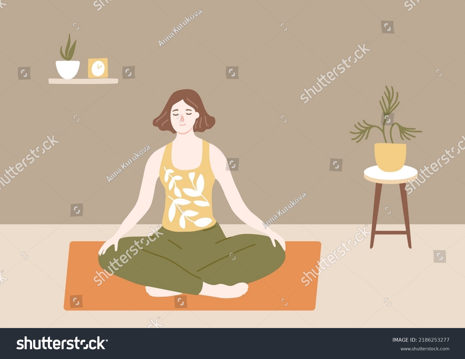 Meditation Home Cozy Room Interior Woman Stock Vector (Royalty Free ...