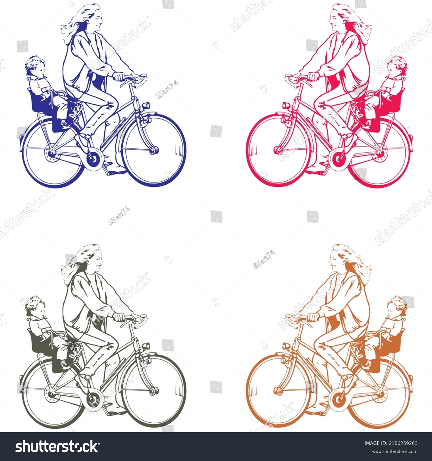 Mom Rides Bike Her Son Chair Stock Vector Royalty Free 2186259263 Shutterstock 5331