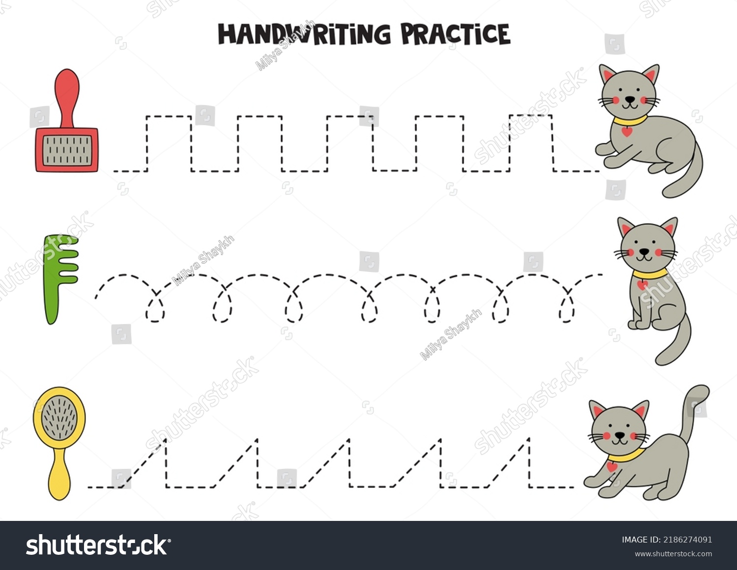 Tracing Lines Kids Cute Gray Kitten Stock Vector (Royalty Free ...