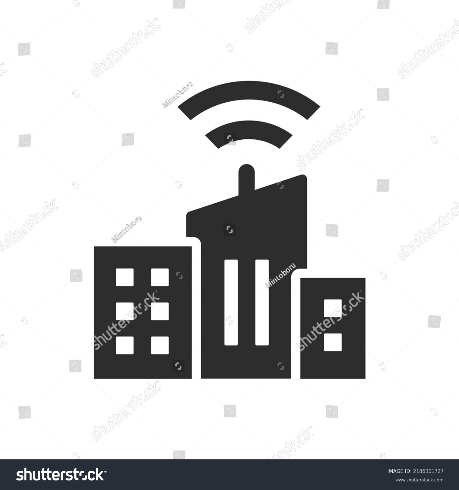 Urban Telecommunications Icon Building Communications Waves Stock ...