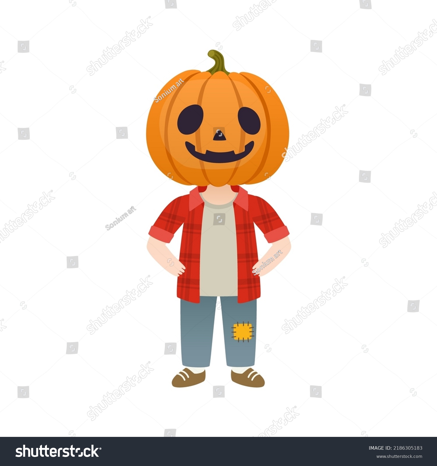 Cute Kid Scarecrow Halloween Costume Cartoon Stock Vector (Royalty Free ...