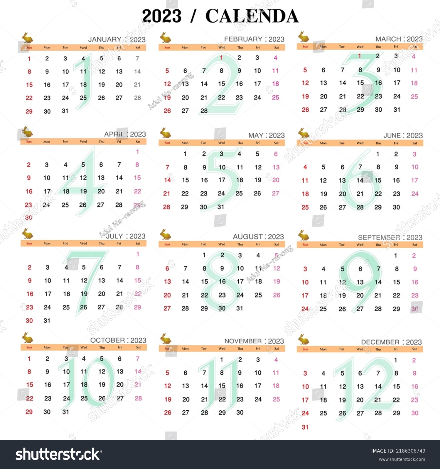 Yearly Calendar Vector Illustration 2023 Total Stock Vector (Royalty ...