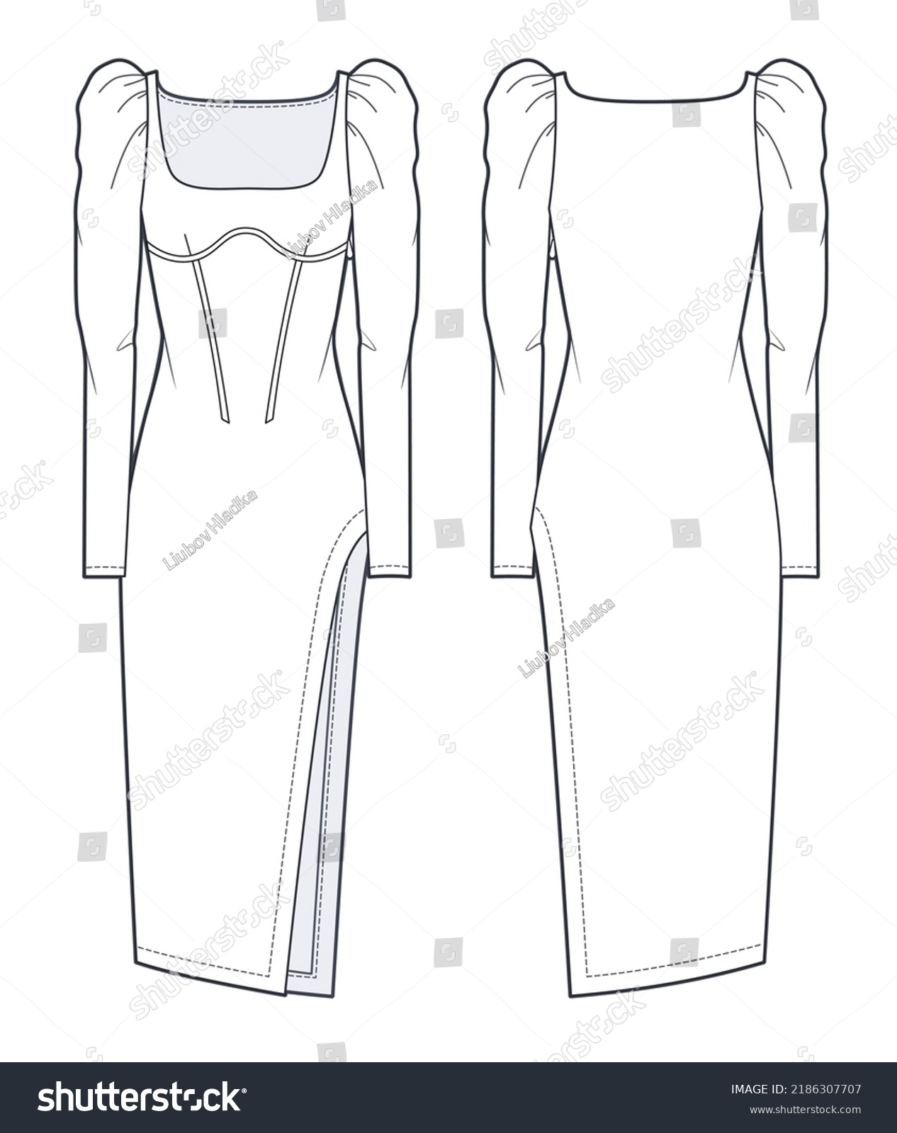 Womens Midi Dress Fashion Flat Technical Stock Vector (Royalty Free ...