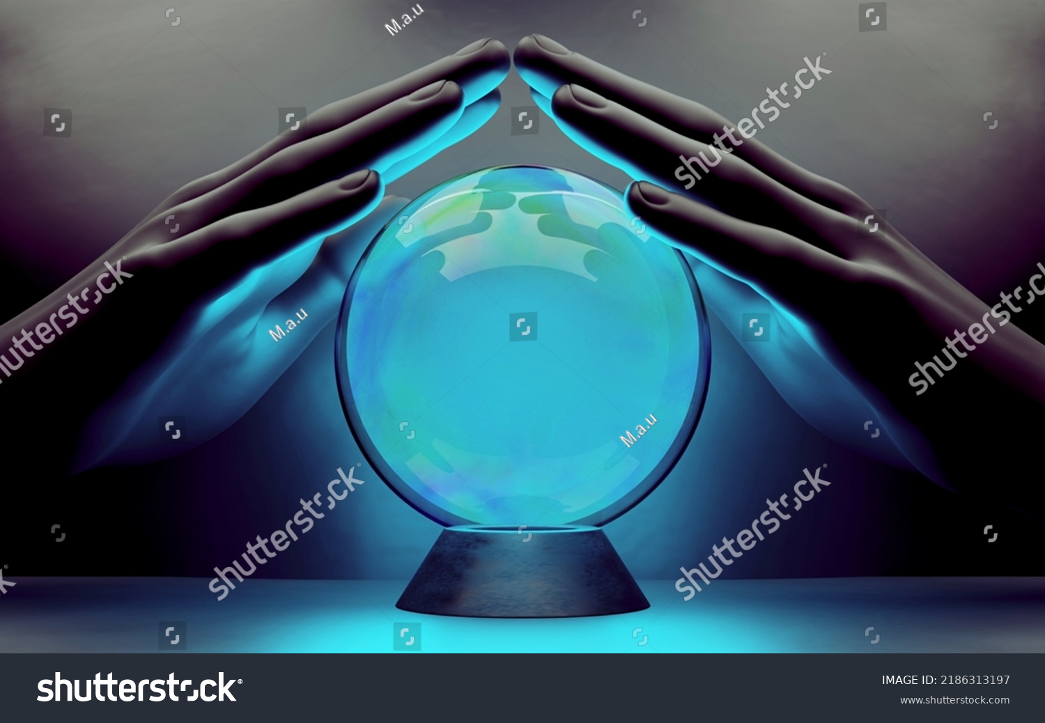 Pair Male Hands Surrounding Crystal Ball Stock Illustration 2186313197 ...