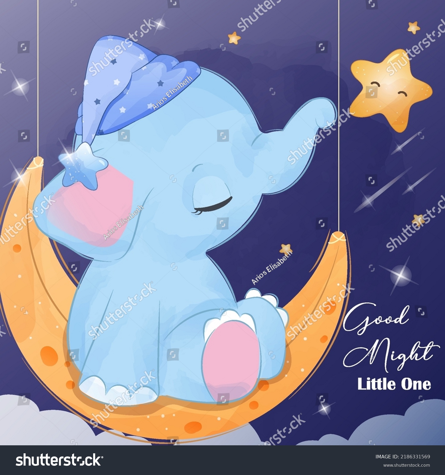 Starry Night Elephant Watercolor Illustration Stock Vector (Royalty ...