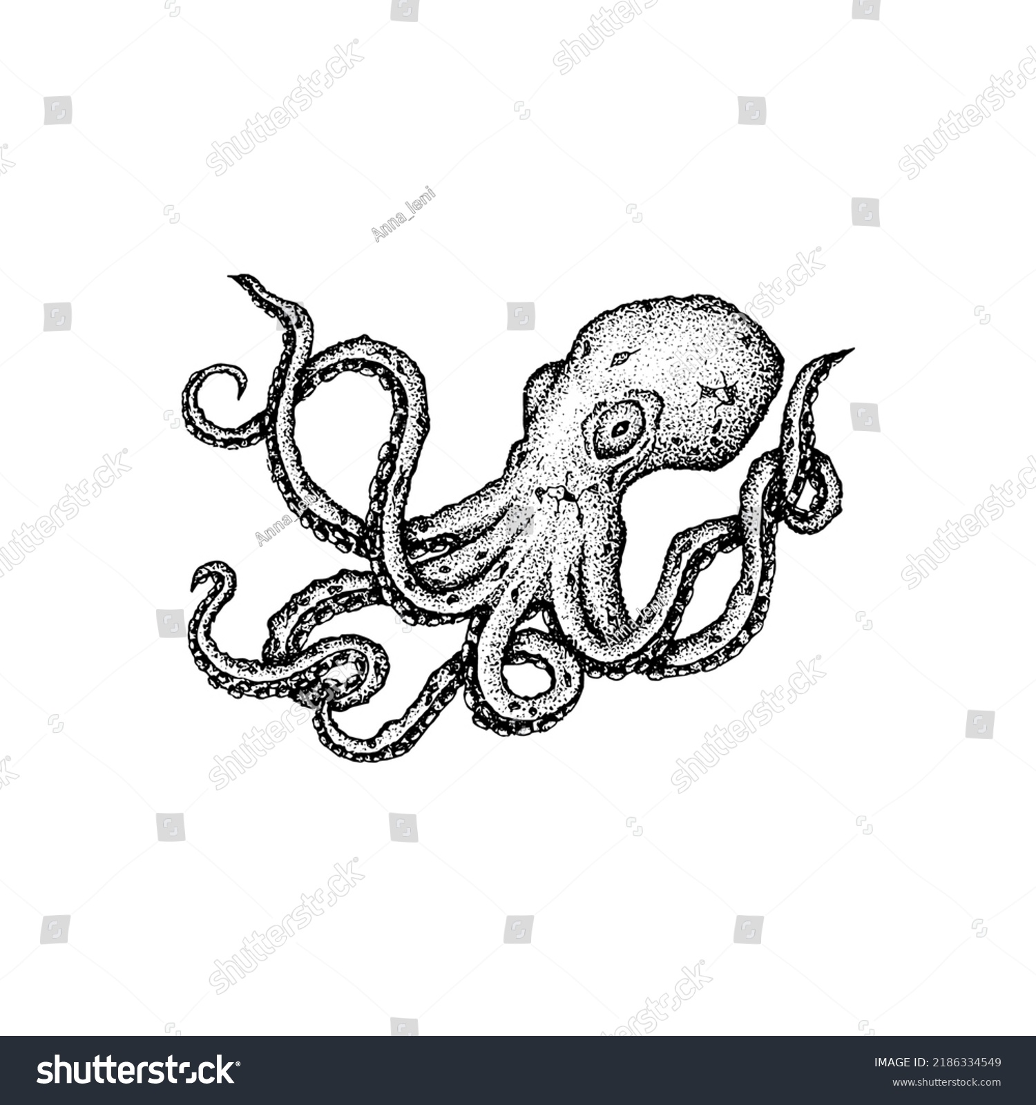 Octopus Dotwork Drawing Vector Illustration Hand Stock Vector (Royalty ...