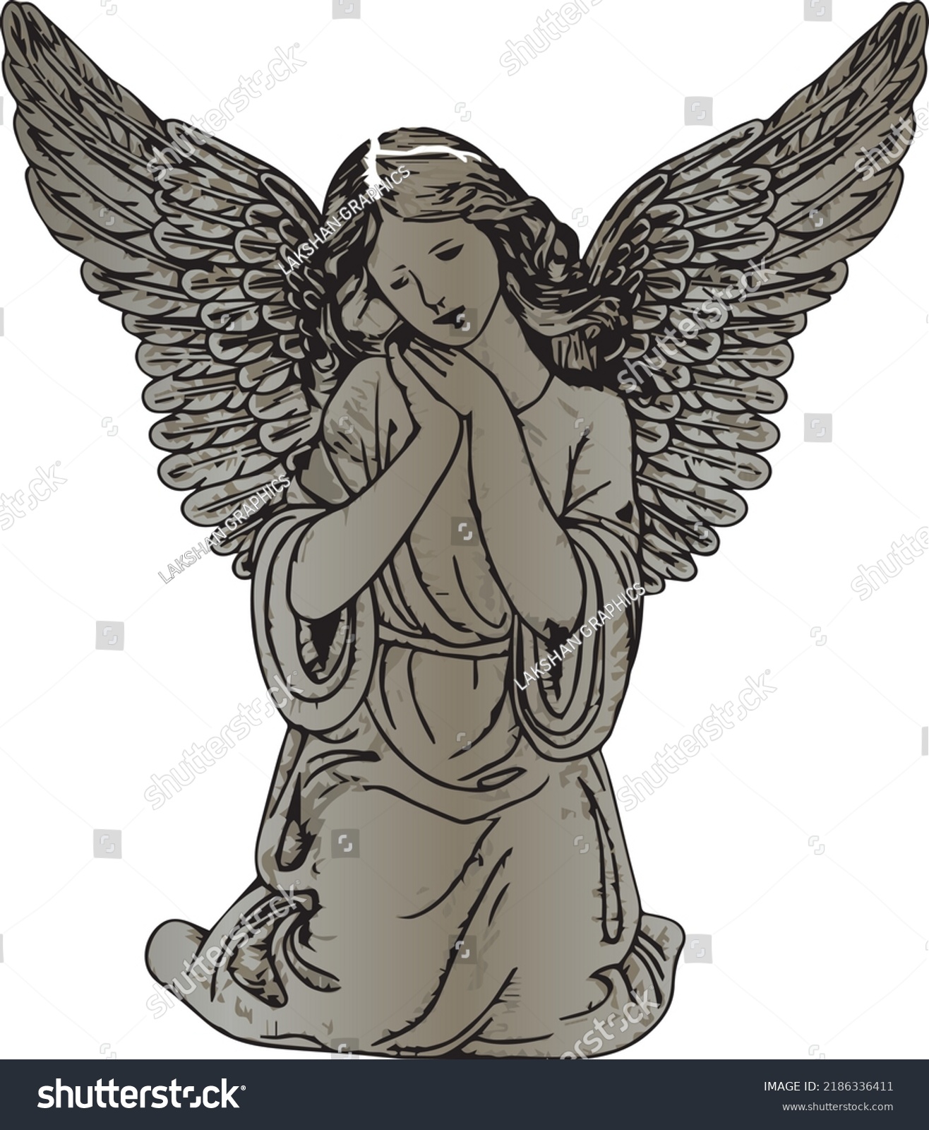 Hand Drawn Sketch Beautiful Angel Engraving Stock Vector (Royalty Free ...