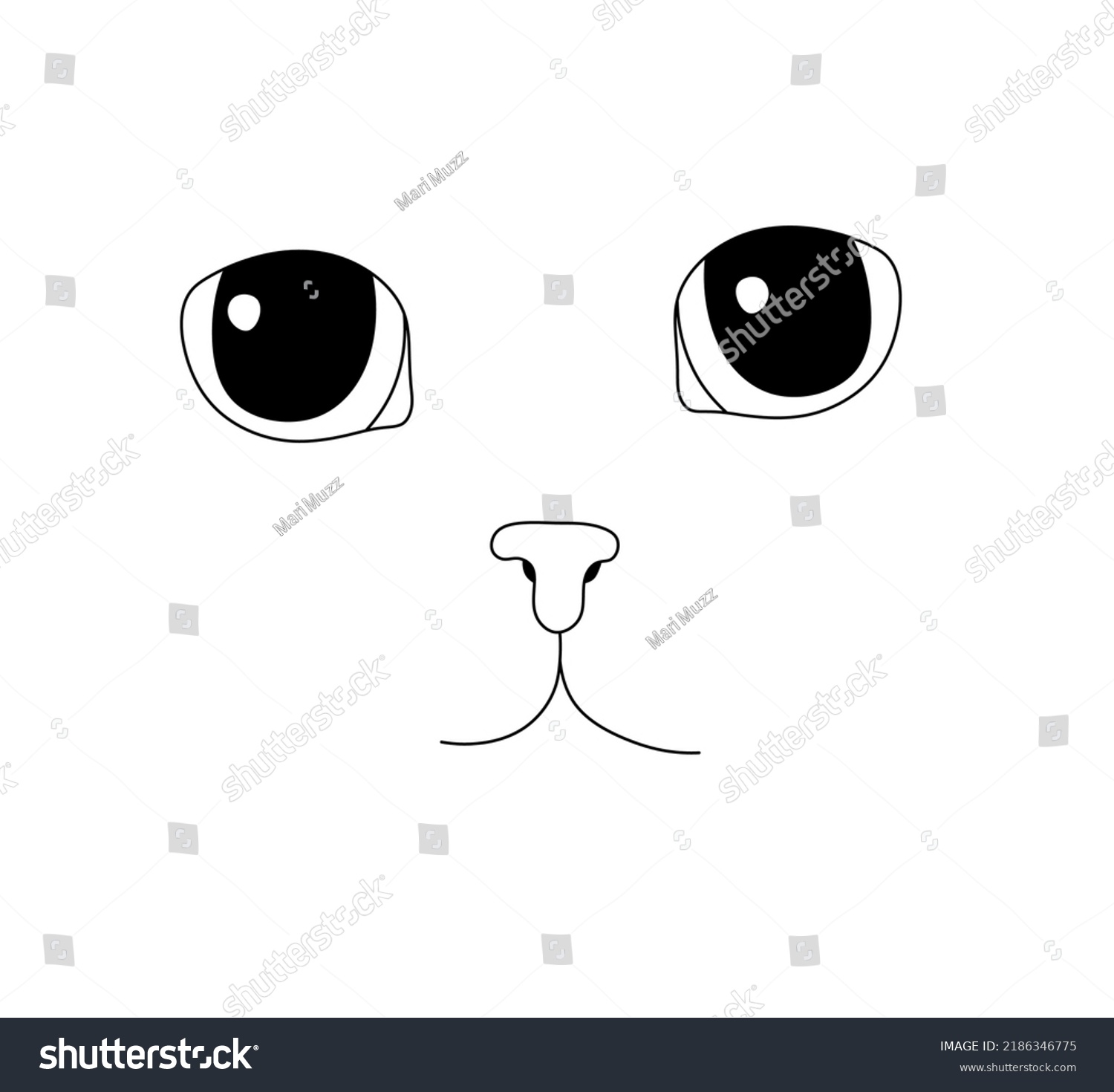 Vector Isolated Cute Cat Face Eyes Stock Vector Royalty Free Stock Vector Vector Isolated Cute Cat Face Eyes Nose Mouth Colorless Black And White Contour Line Drawing 2186346775