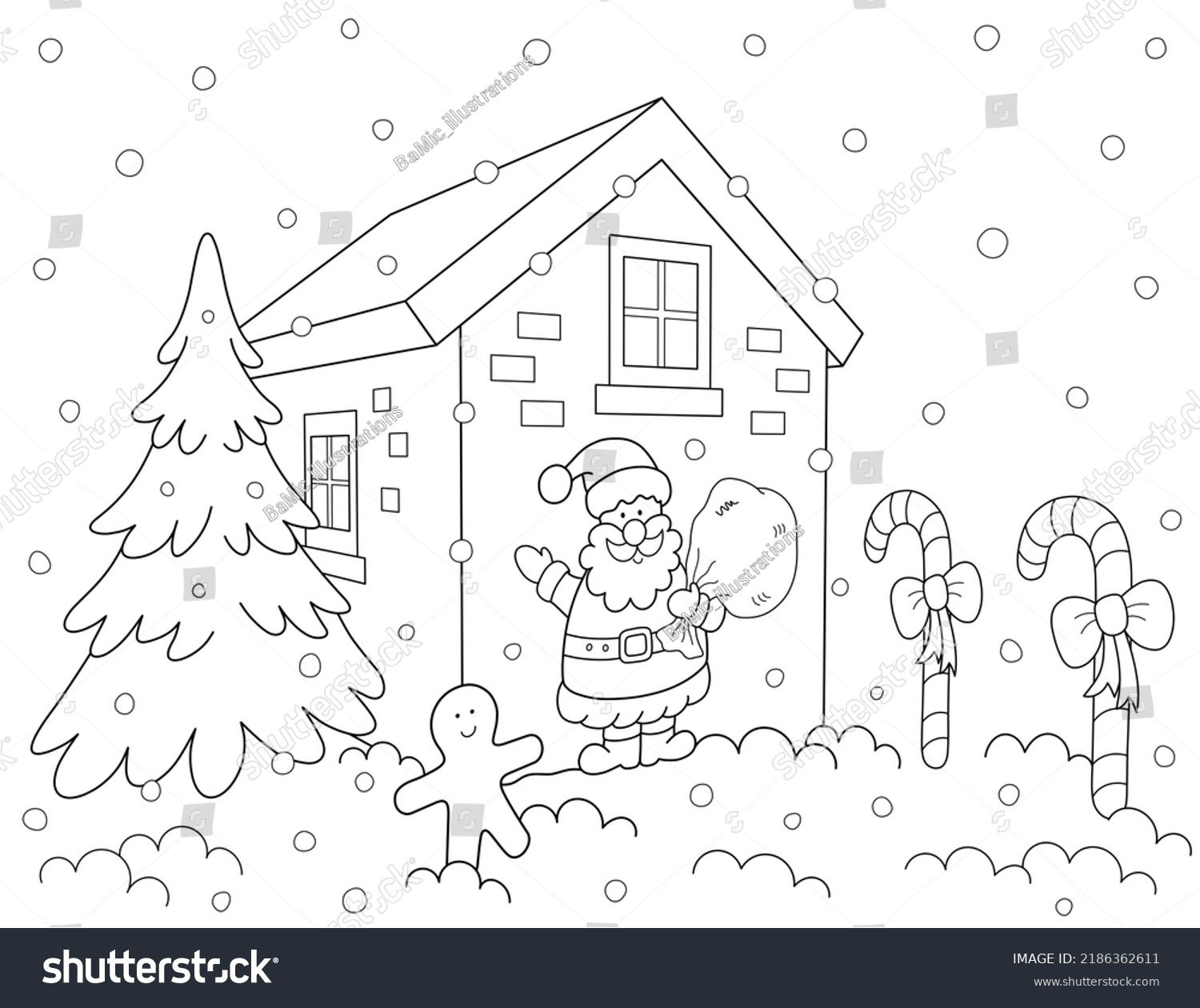 Christmas House Coloring Page Adults Children Stock Illustration ...