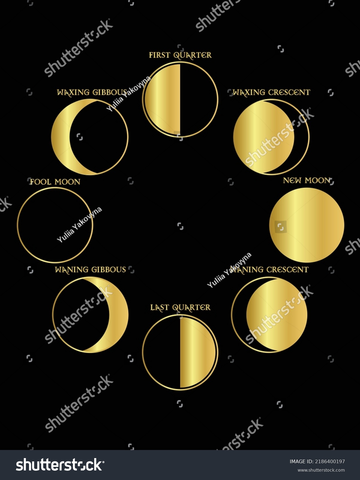 Vector Illustration Moon Phases Gold Isolated Stock Vector (Royalty ...