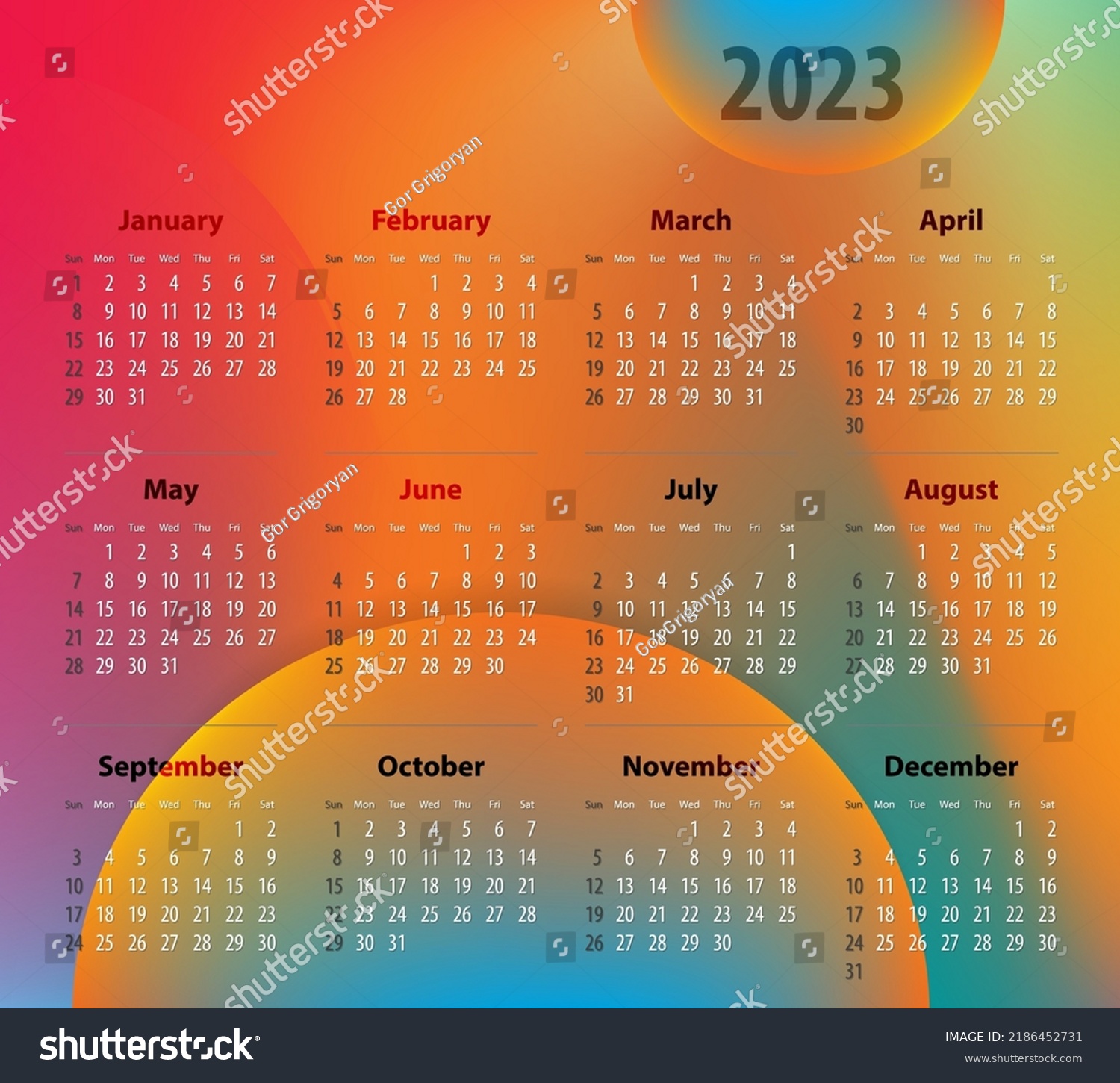 Calendar 2023 Year On Colorful Background Stock Vector Royalty Free