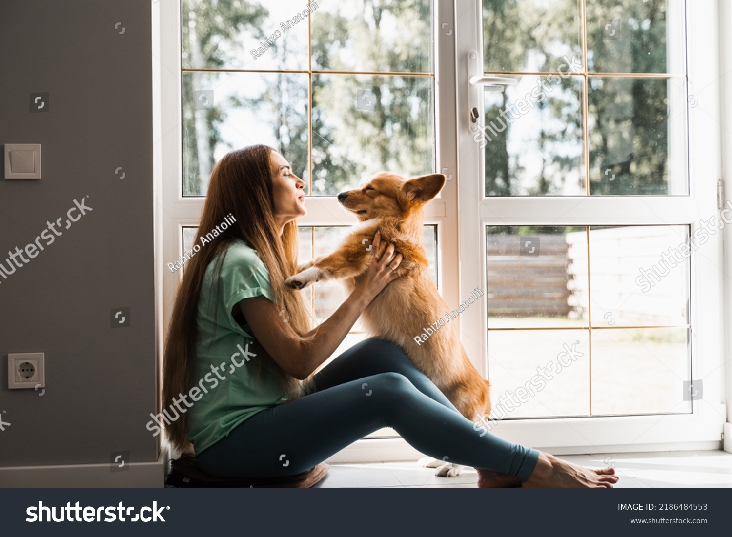 Happy Girl Hug Corgi Dog Home Stock Photo 2186484553 | Shutterstock