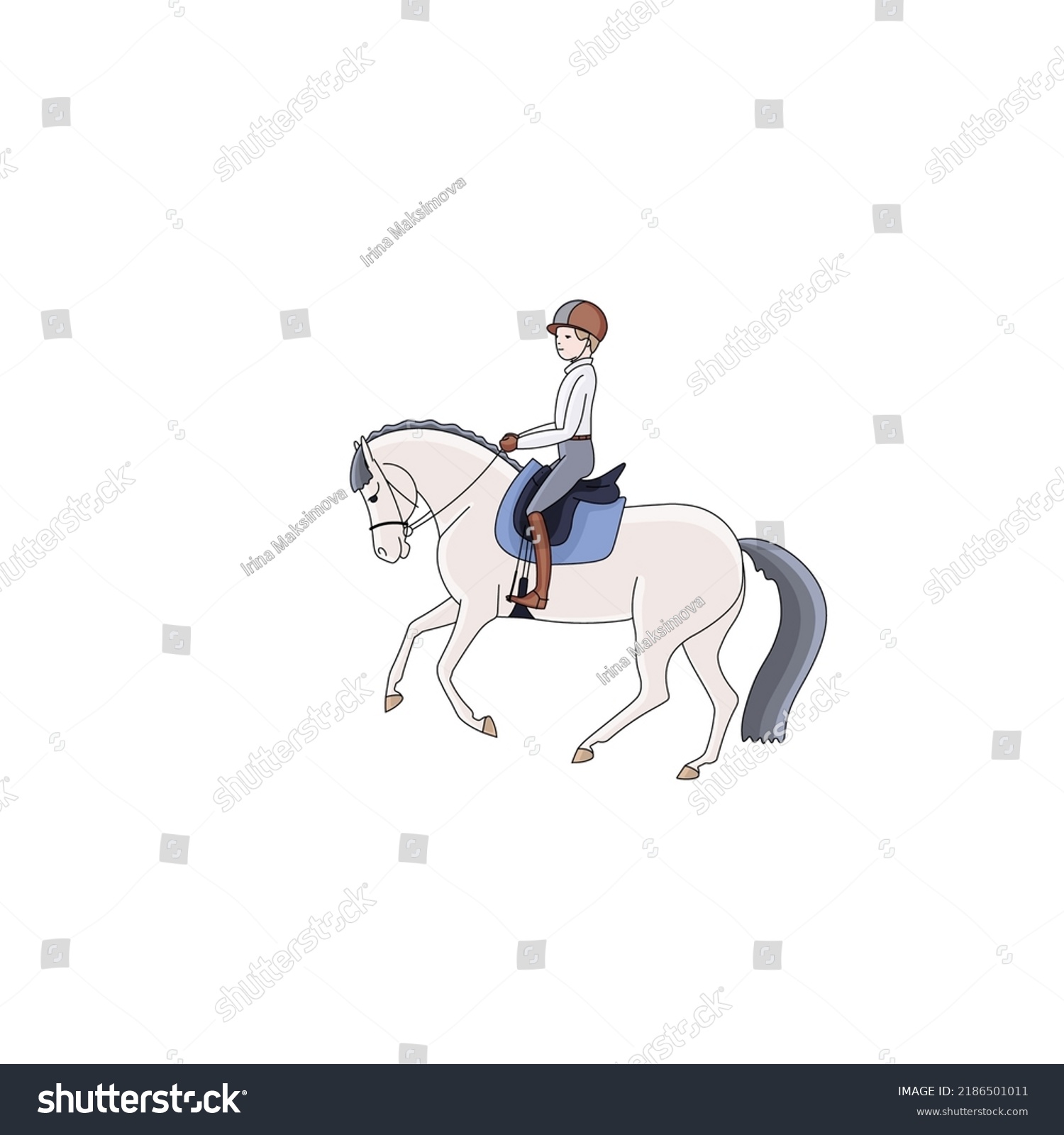 Cute Boy Riding Grey Pony Stock Vector (Royalty Free) 2186501011 ...