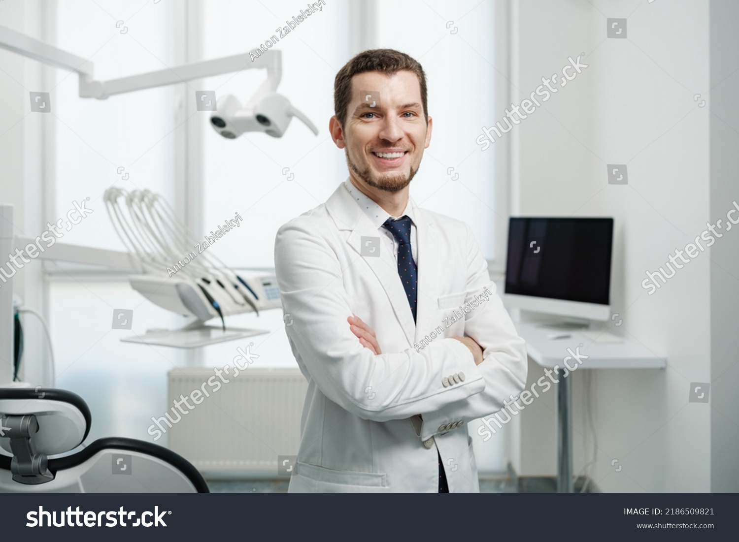 Happy Male Dentist White Lab Coat Stock Photo 2186509821 | Shutterstock