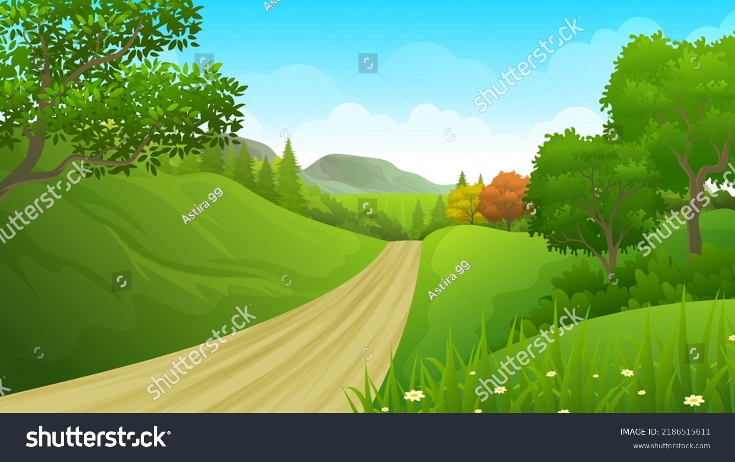 10 Road In Between Mountain Trees AND Clouds Background Vector Images ...