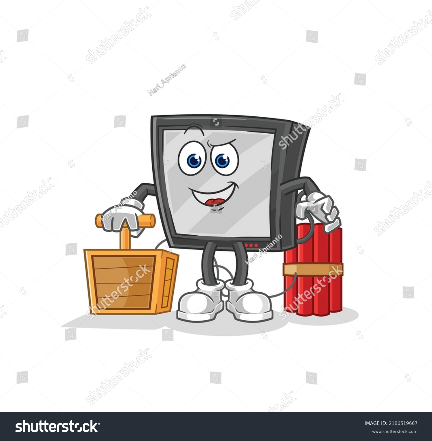 Tv Holding Dynamite Detonator Cartoon Mascot Stock Vector (Royalty Free ...