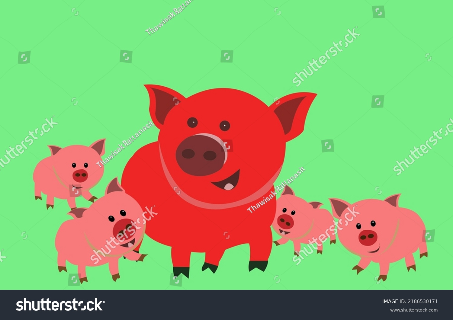 Illustration Vector Cartoon Animal Red Pig Stock Vector (Royalty Free ...