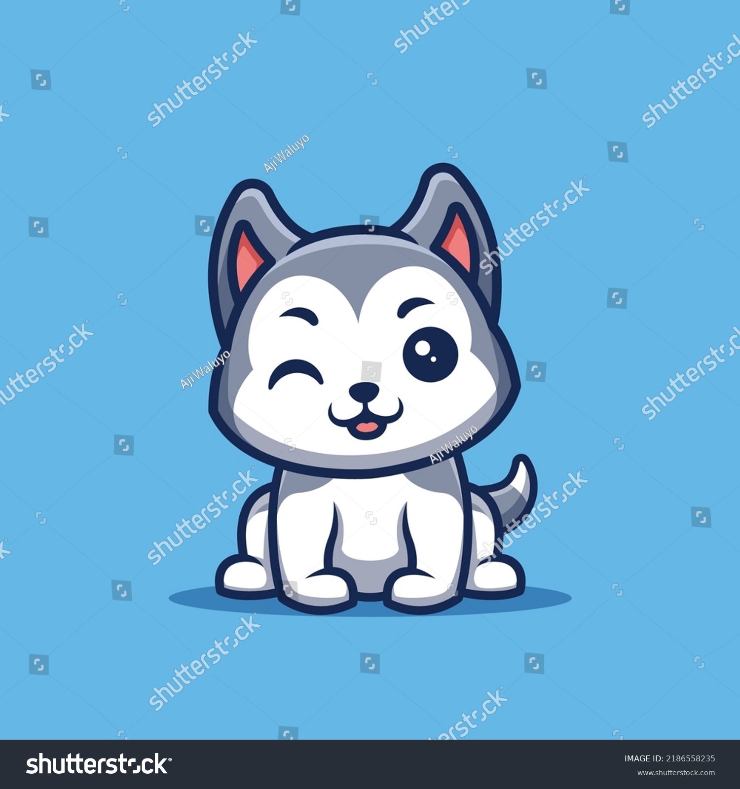 Husky Sitting Winking Cute Creative Kawaii Stock Vector (Royalty Free ...