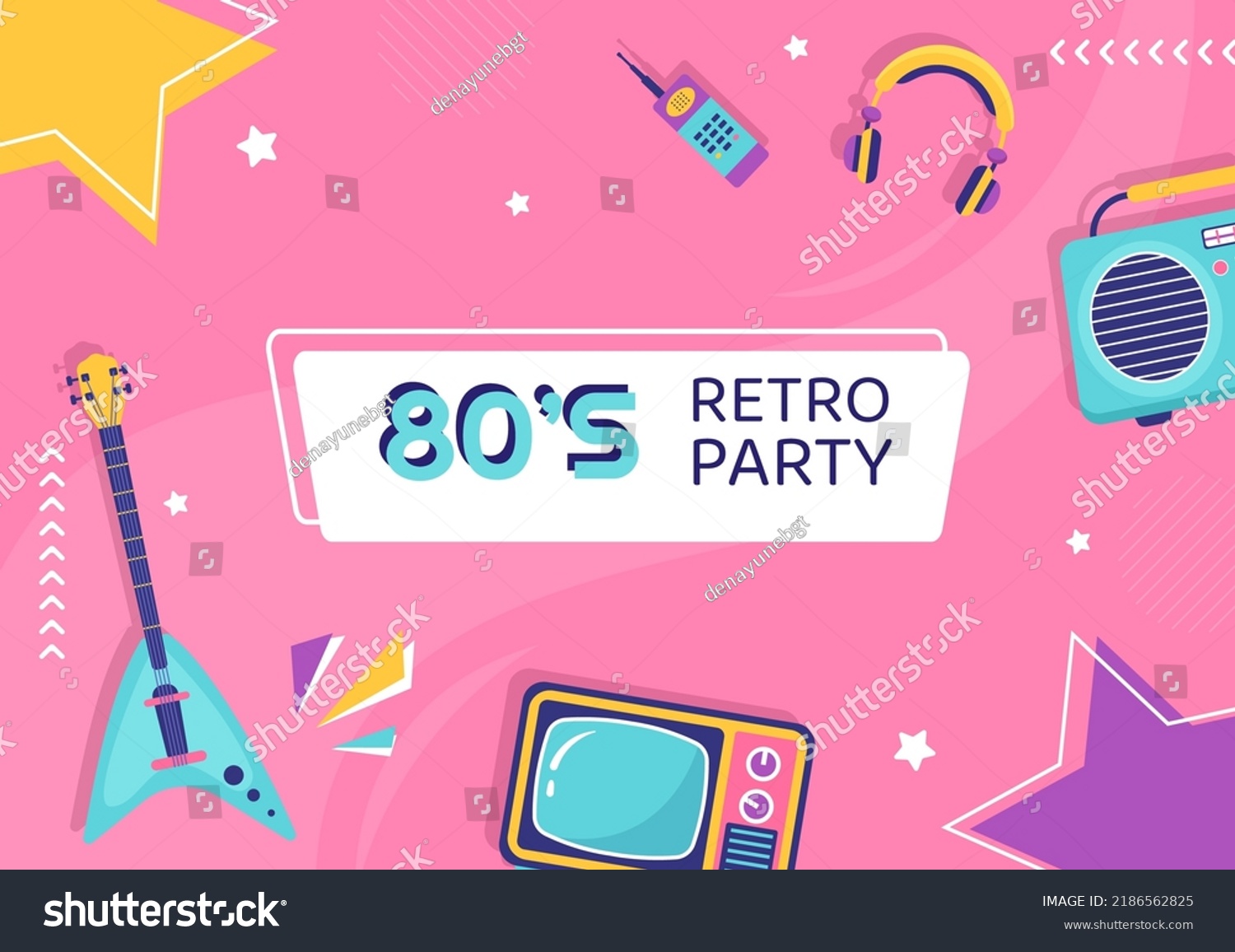 80s Party Background Template Flat Cartoon Stock Vector (Royalty Free ...