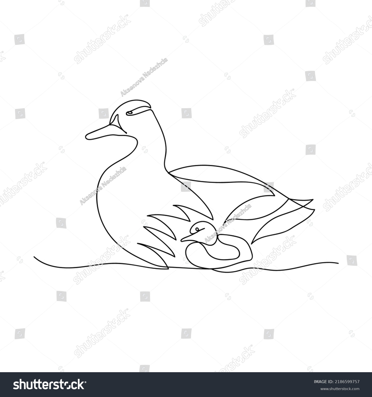 One Line Duck Ducklings Continuous Line Stock Vector (Royalty Free ...