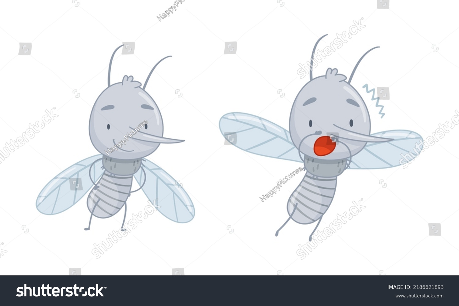 Cute Mosquito Set Funny Quivering Flying Stock Vector Royalty Free Shutterstock