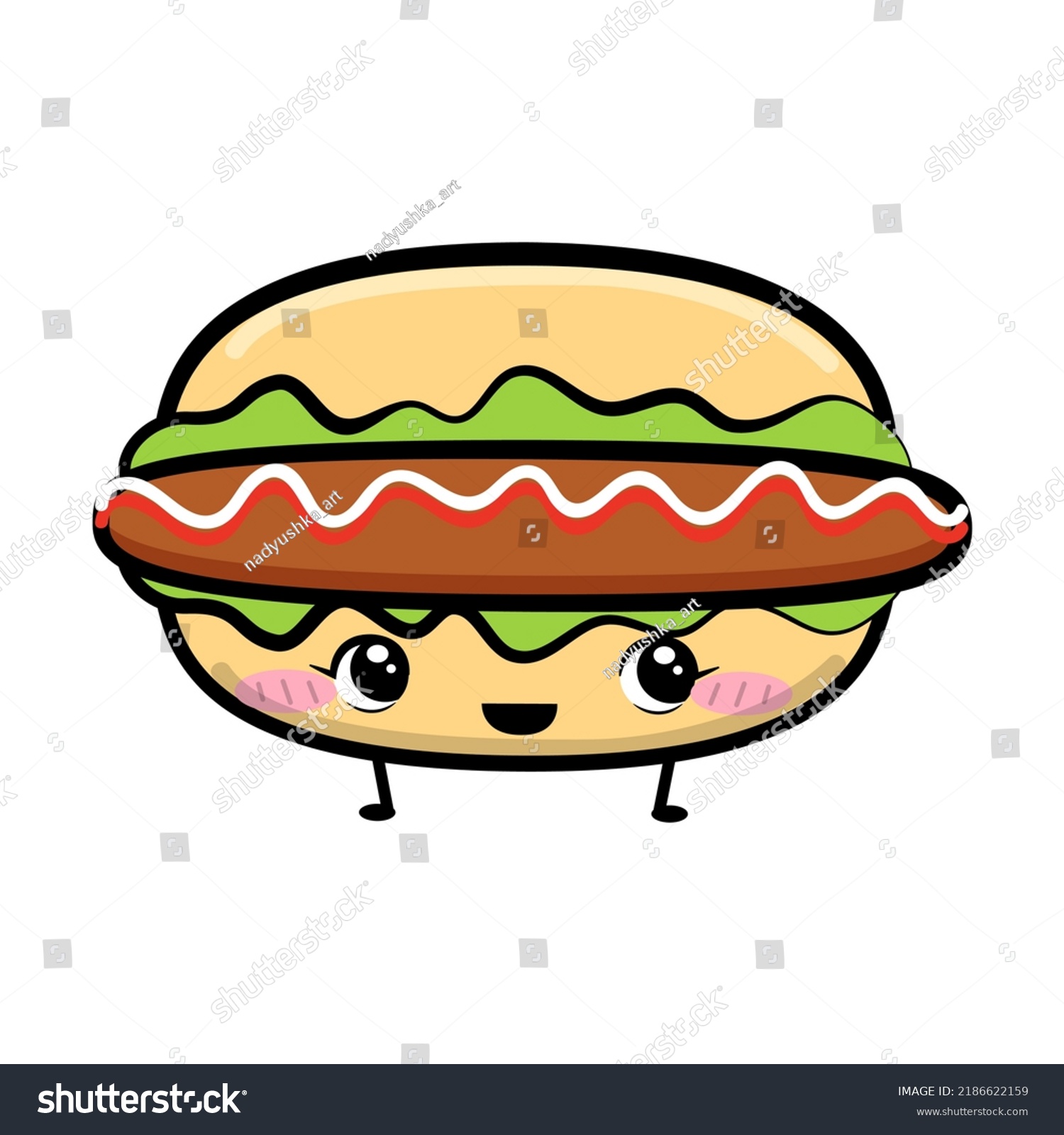 Cute Kawaii Hamburger Character Vector Illustration Stock Vector ...