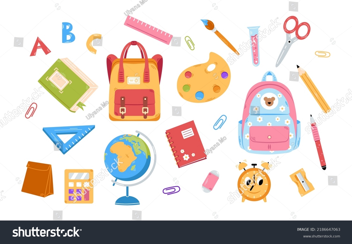 Vector Back School Set Cute Collection Stock Vector (Royalty Free ...