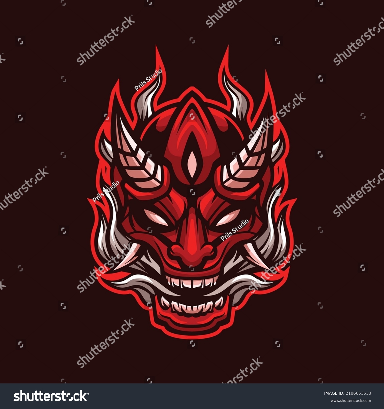 Red Oni Head Mascot Illustration Stock Vector (Royalty Free) 2186653533 ...