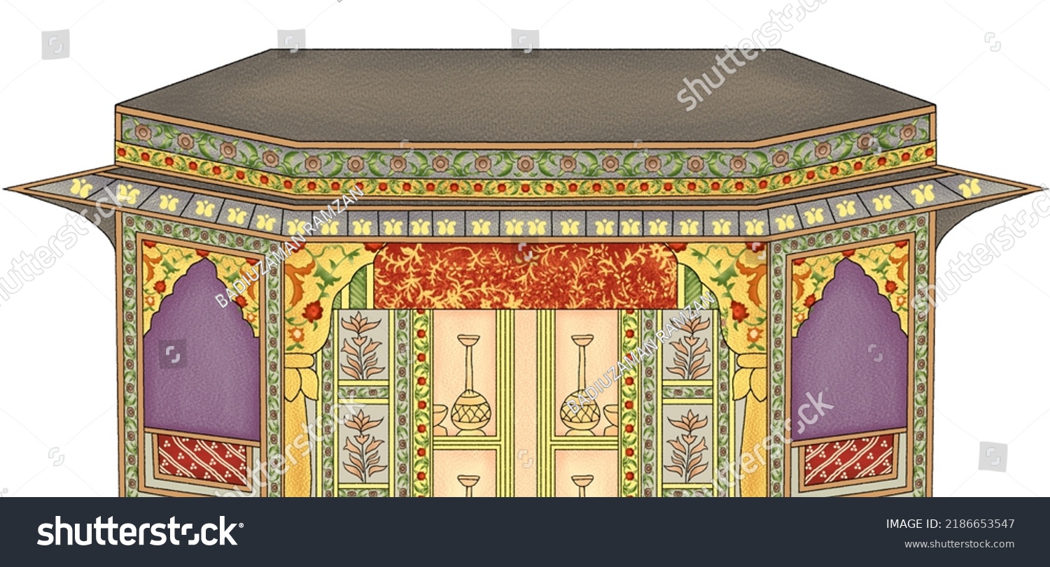 Mughal Architecture Miniature Painting Manually Illustrated Stock   Stock Photo Mughal Architecture Miniature Painting Manually Illustrated Mughal Building Painting Artwork 2186653547 