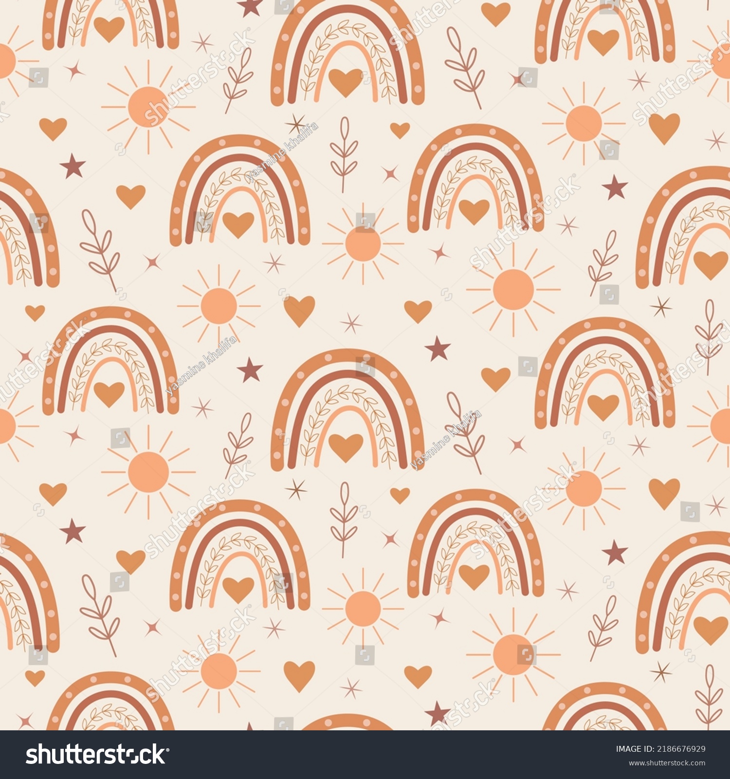 Cute Boho Rainbow Seamless Pattern Sun Stock Vector (Royalty Free ...