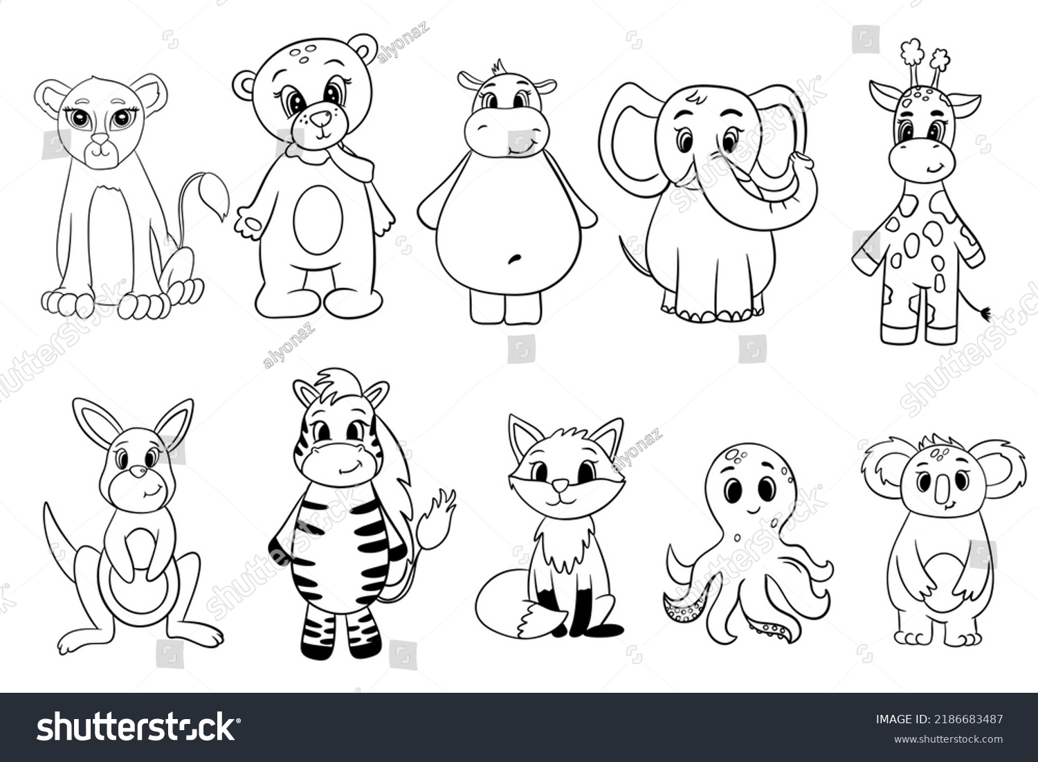 Set Animals Coloring Wild Animals Animals Stock Vector (Royalty Free ...