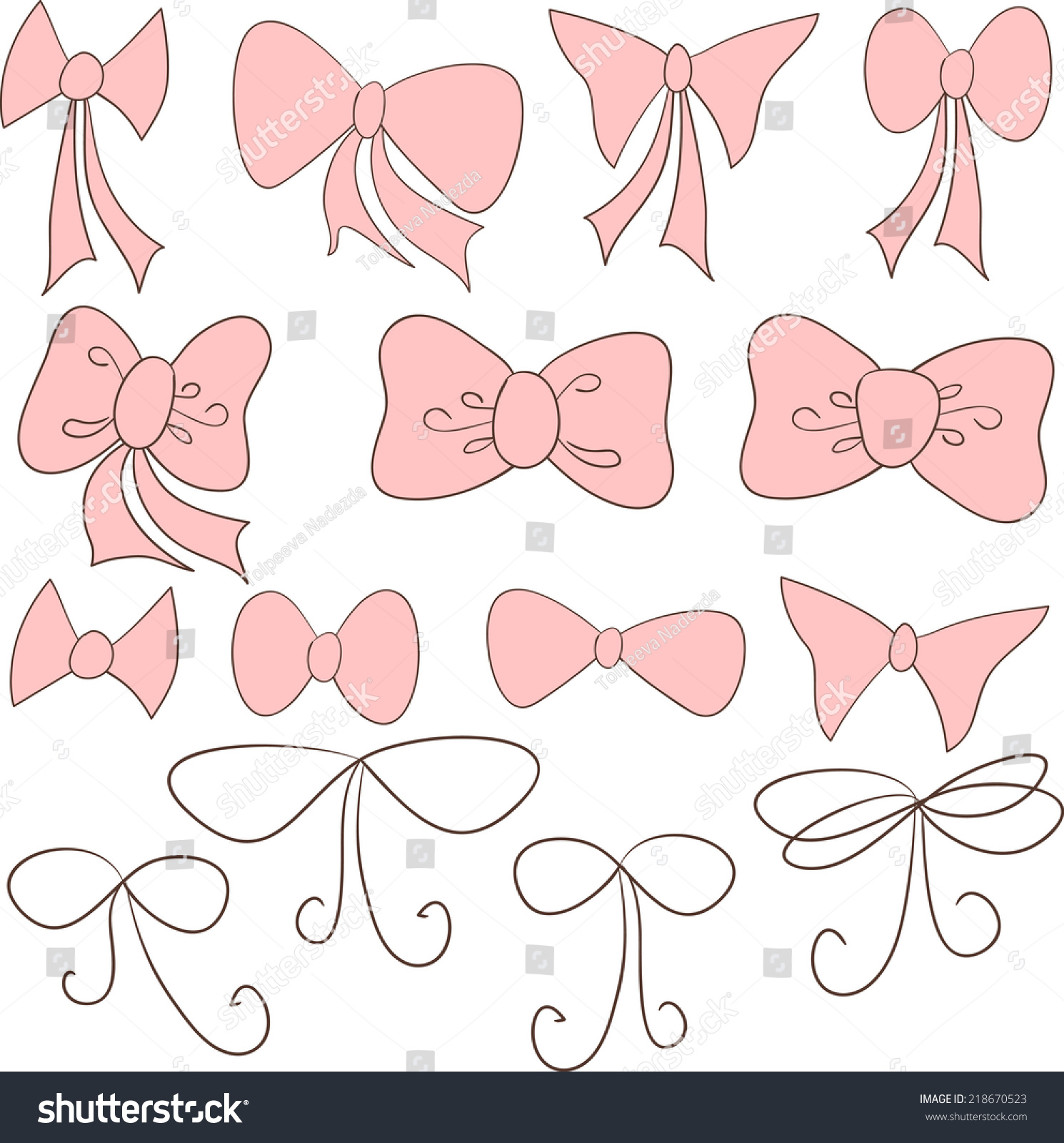 Set Cartoon Hand Painted Pink Bows Stock Vector (royalty Free 