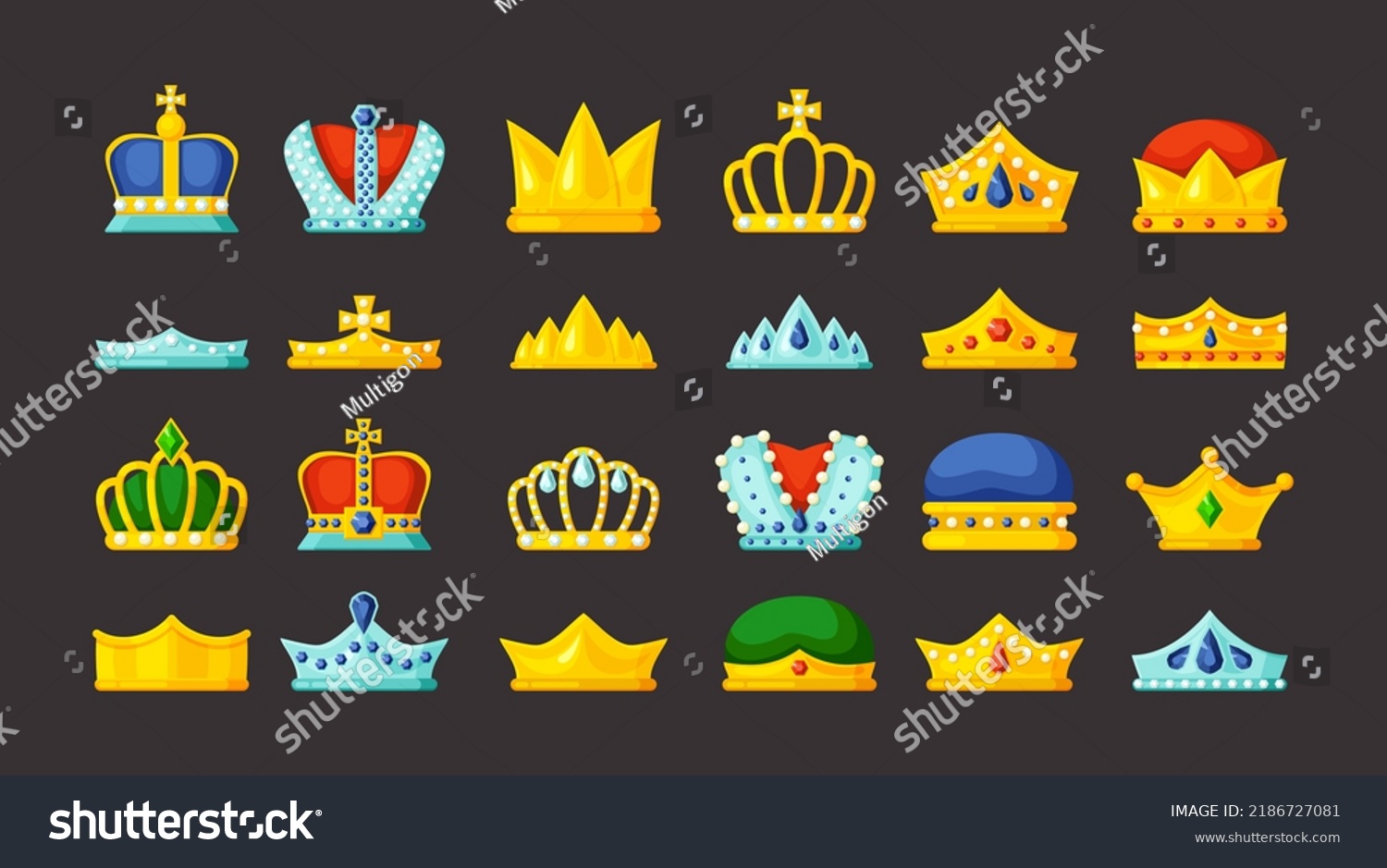 Monarch Symbols Golden Diadems Luxury Crowns Stock Illustration ...