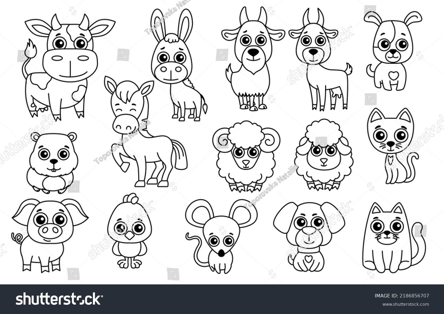 Set Cute Black White Farm Animals Stock Vector (Royalty Free ...