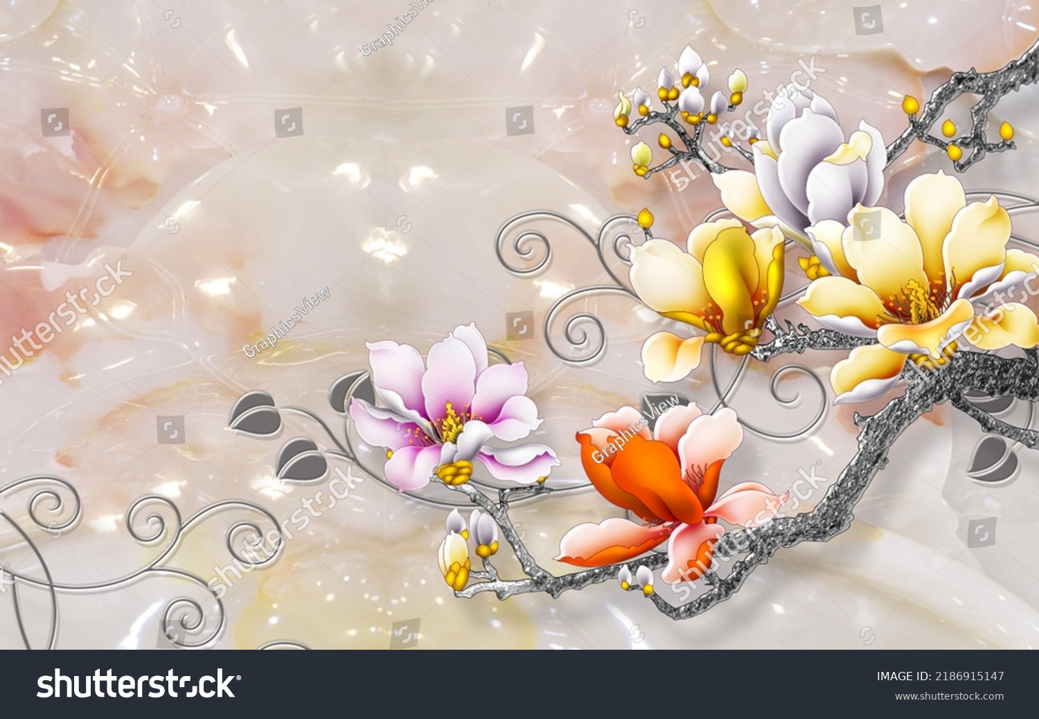 Multi Color Flower Wall Paper 3d Stock Illustration 2186915147