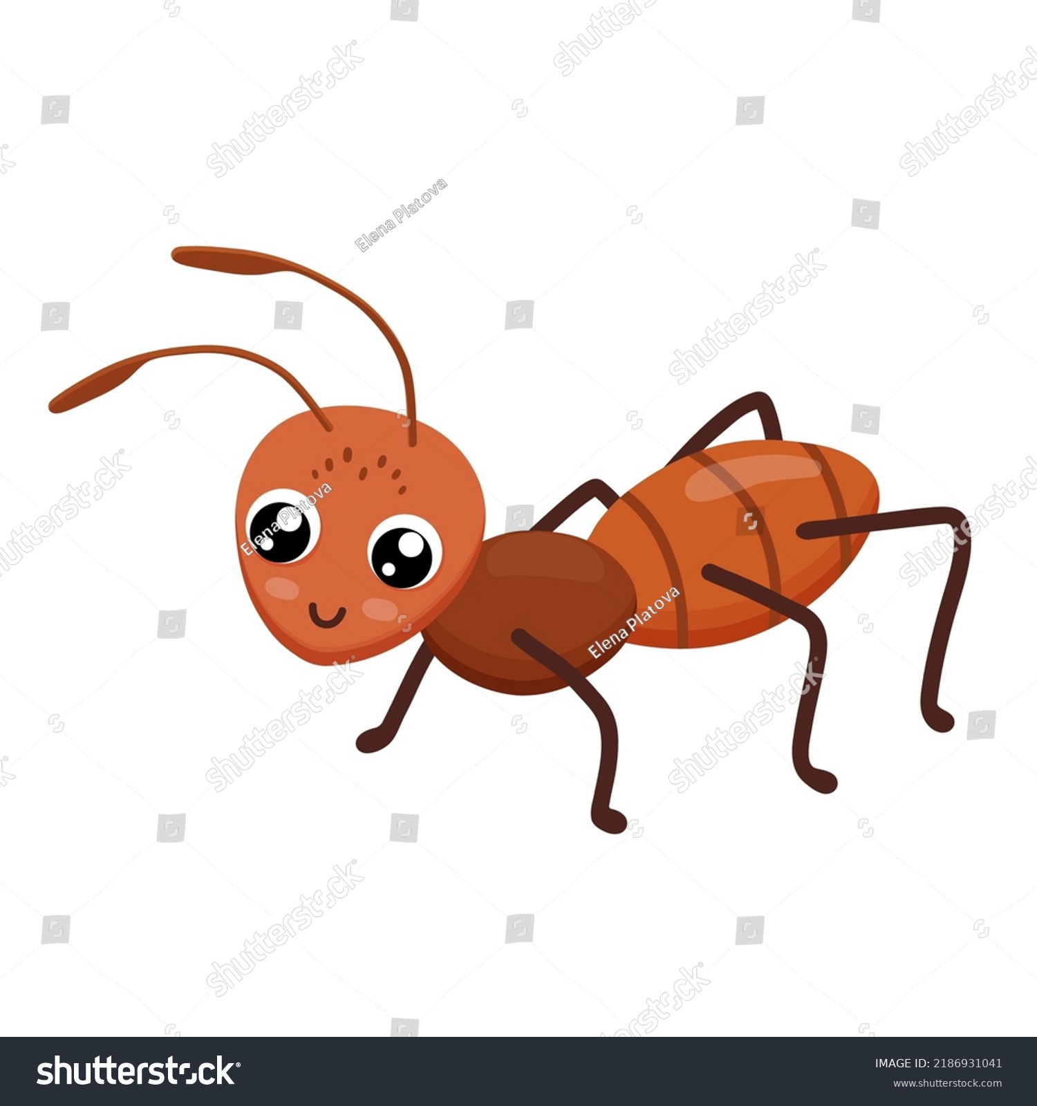 Cute Smiling Ant Isolated On White Stock Vector (Royalty Free ...