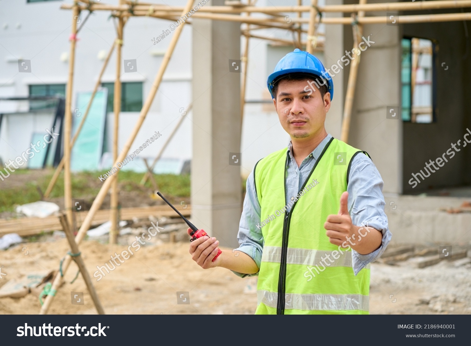 Asian Foreman Portrait Trumb On Construction Stock Photo 2186940001 ...