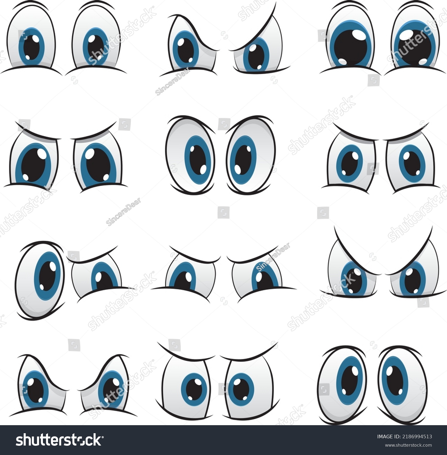 Cartoon Eyes Illustration Shiny Blue Stock Vector (Royalty Free ...