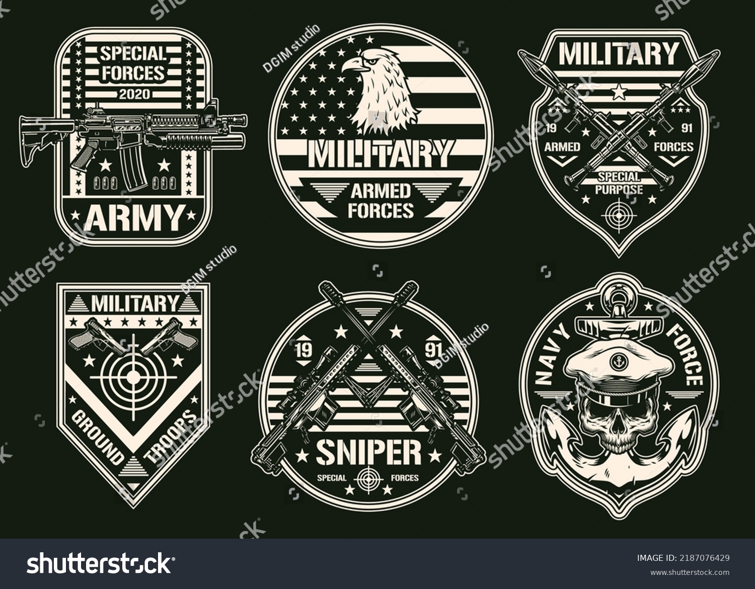 Military Chevrons Set Vintage Element Monochrome Stock Vector (Royalty ...