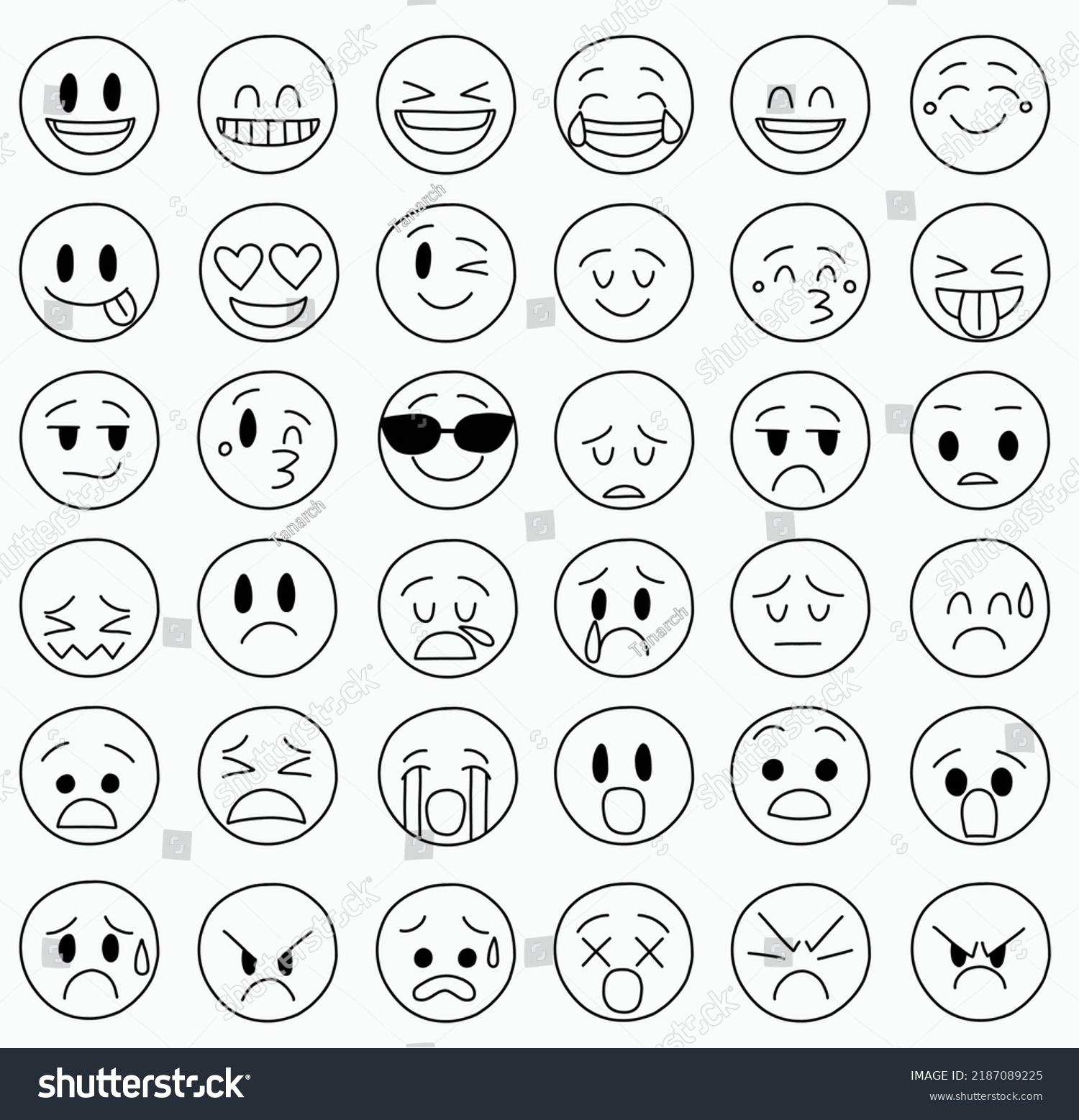 Collection Freehand Drawing Facials Exprression Vector Stock Vector ...