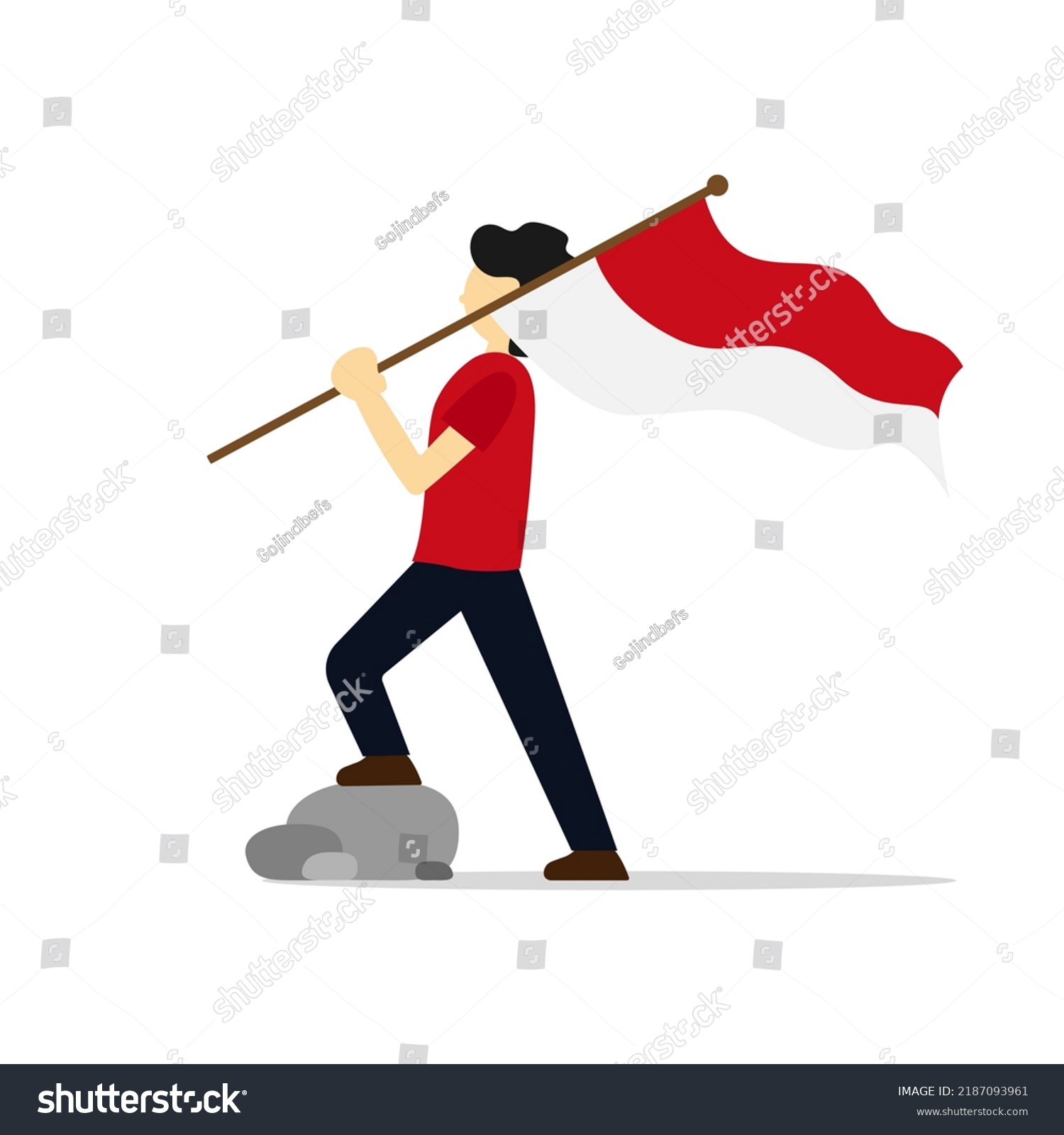 Vector Illustration Man Holding Indonesian Flag Stock Vector (Royalty ...