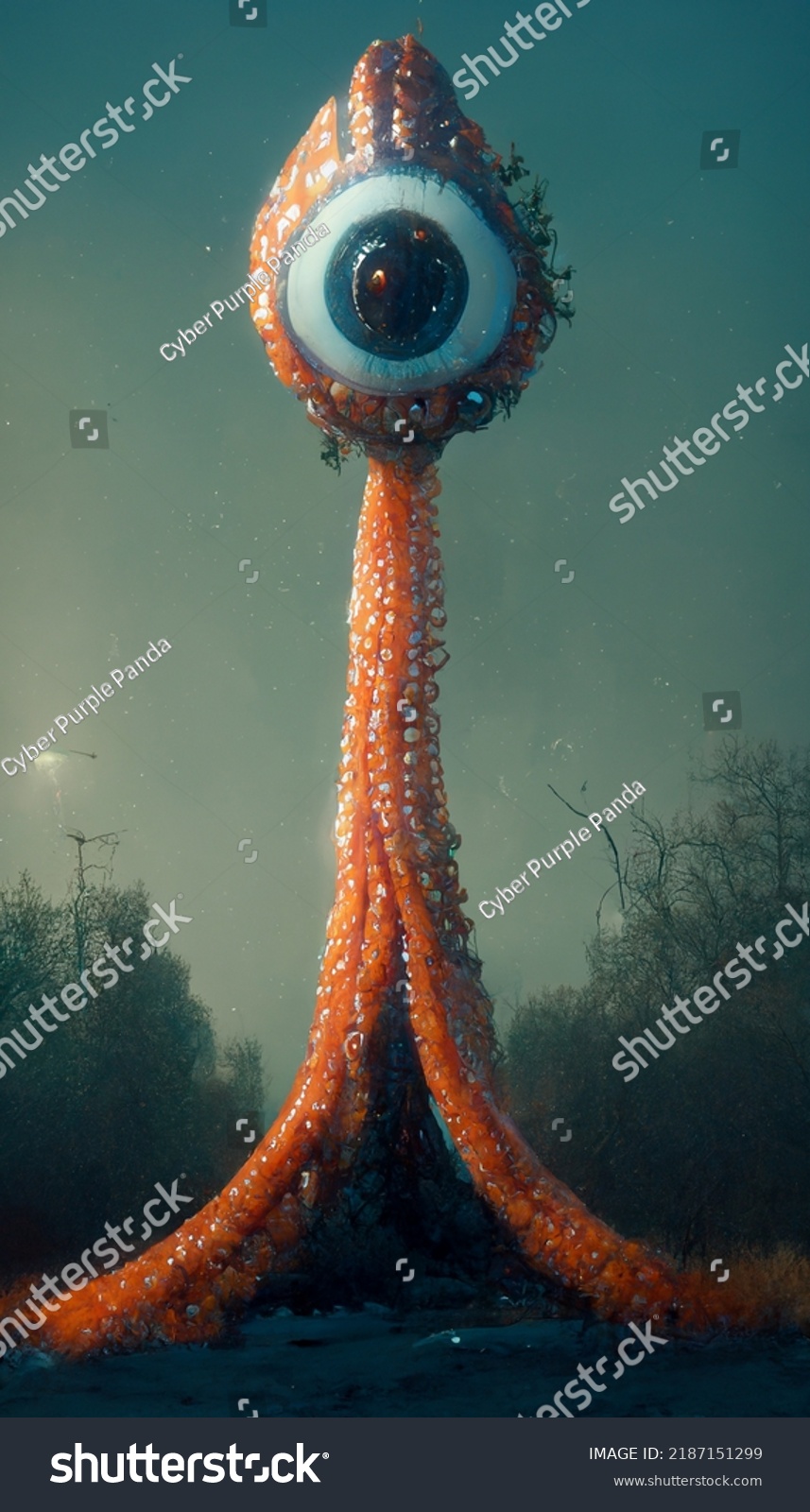 Giant Big Eye Monster Invading Night Stock Illustration 2187151299